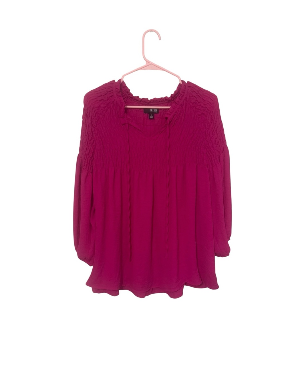a.n.a Fuchsia Smocked Peasant Blouse